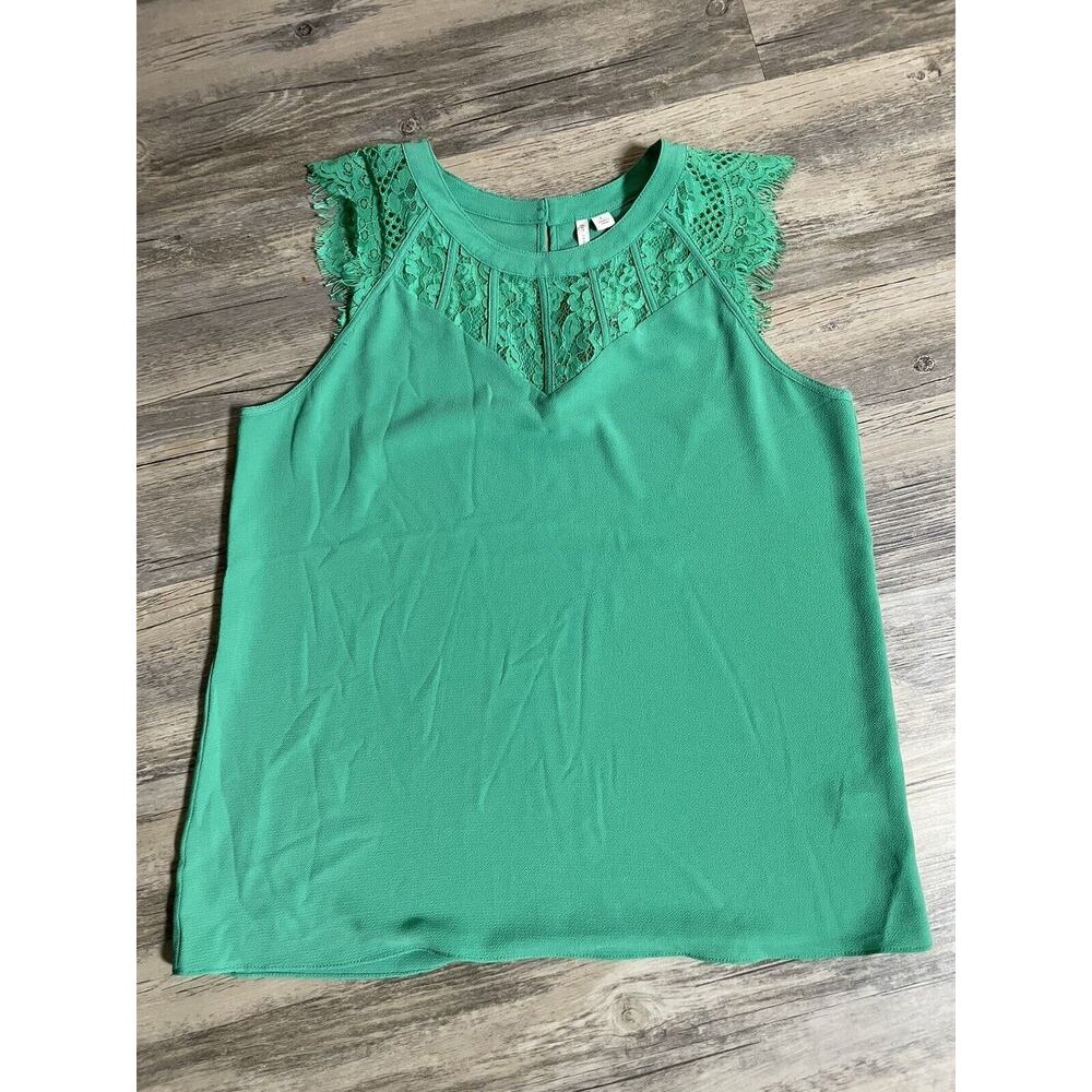 Cato Blouse Women's Large Green Lace Sleeveless Top High Neck Casual